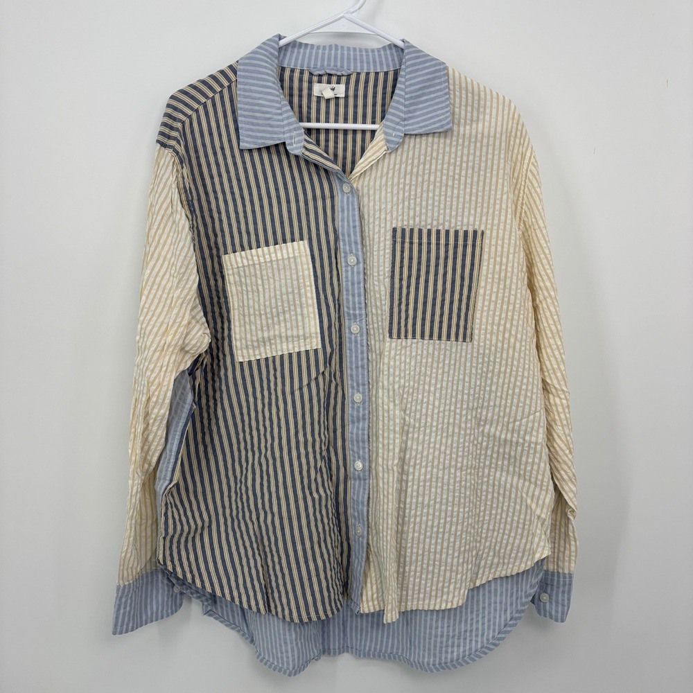 Aerie Off Duty Seersucker Button Up Shirt Long Sleeve Striped Women's Medium